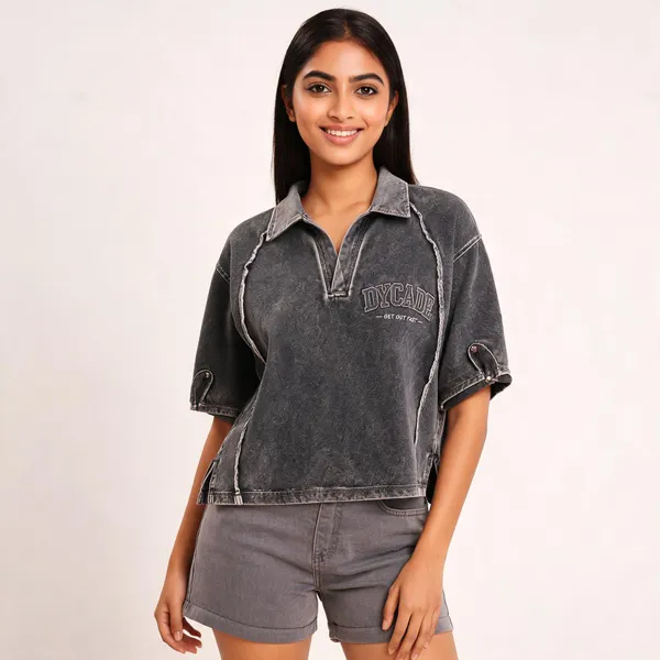 Charcoal_Acid_Washed_Terry_Cotton_Half-Zip_T-Shirt_For_Unisex
