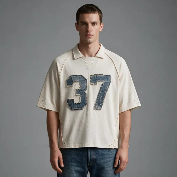 Cream_Terry_Cotton_Casual_Fit_Polo_T-Shirt_For_Unisex