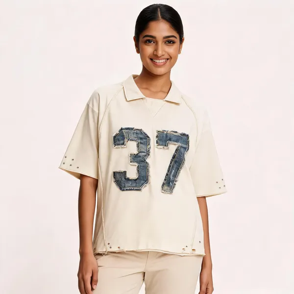 Cream_Terry_Cotton_Casual_Fit_Polo_T-Shirt_For_Unisex