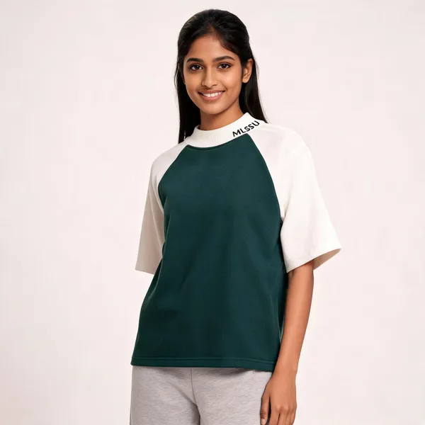 Dark_Green_Terry_Cotton_Contrast_Raglan_T-Shirt_For_Unisex