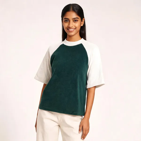 Dark_Green_Terry_Cotton_Contrast_Raglan_T-Shirt_For_Unisex