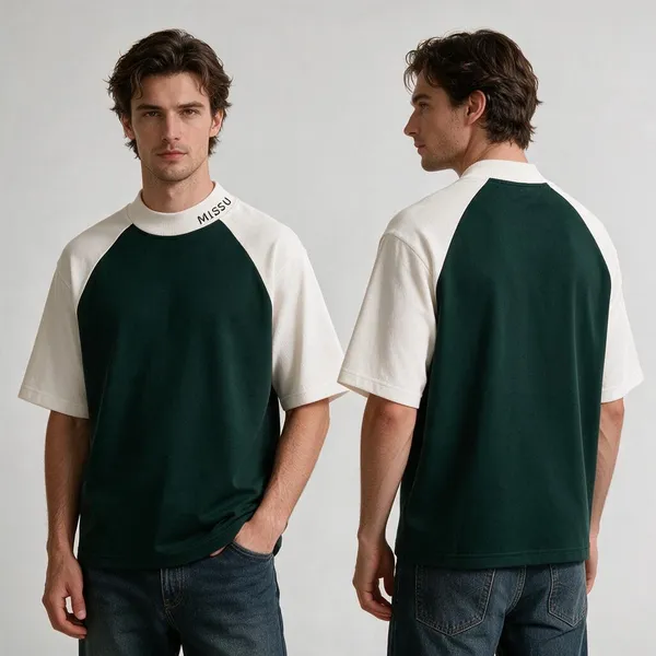 Dark_Green_Terry_Cotton_Contrast_Raglan_T-Shirt_For_Unisex