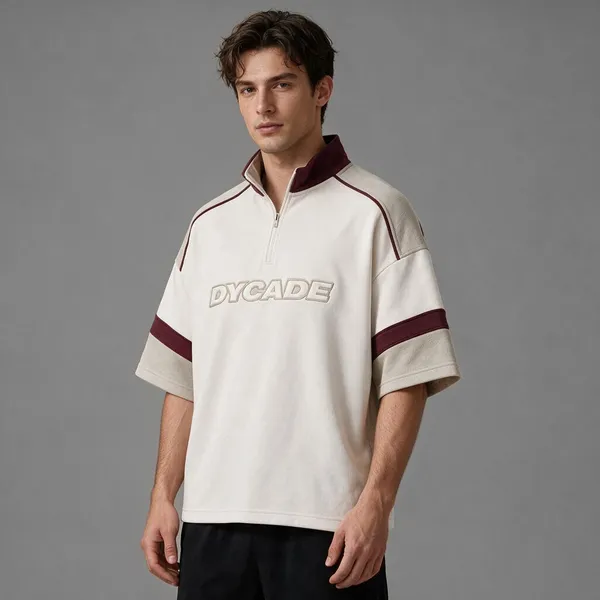 Off_White_Terry_Cotton_Half-Zip_Polo_T-Shirt_For_Unisex