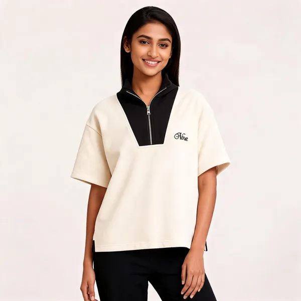 Cream_Terry_Cotton_Casual_Fit_Polo_T-Shirt_For_Unisex