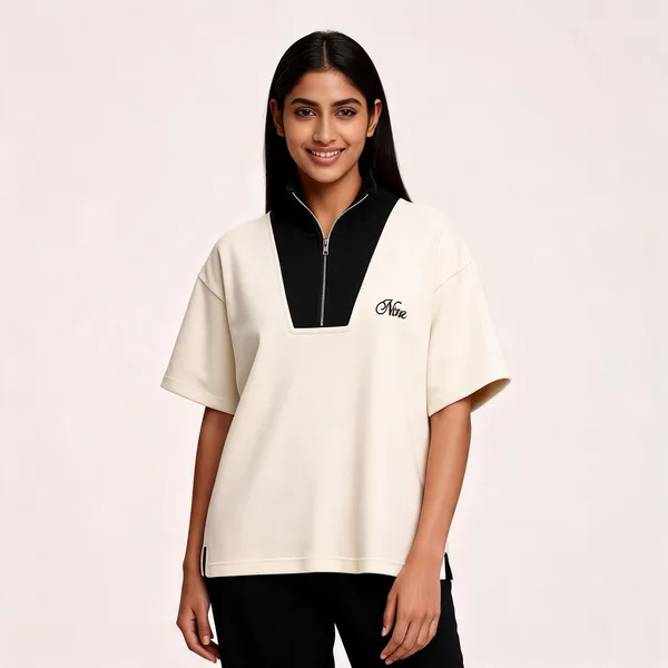 Cream_Terry_Cotton_Casual_Fit_Polo_T-Shirt_For_Unisex