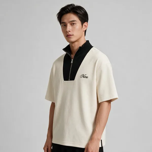 Cream_Terry_Cotton_Casual_Fit_Polo_T-Shirt_For_Unisex