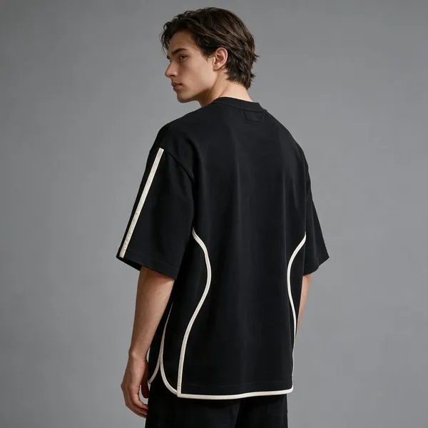 Black_Terry_Cotton_Relaxed_Fit_Contrast_Piping_T-Shirt_For_Unisex