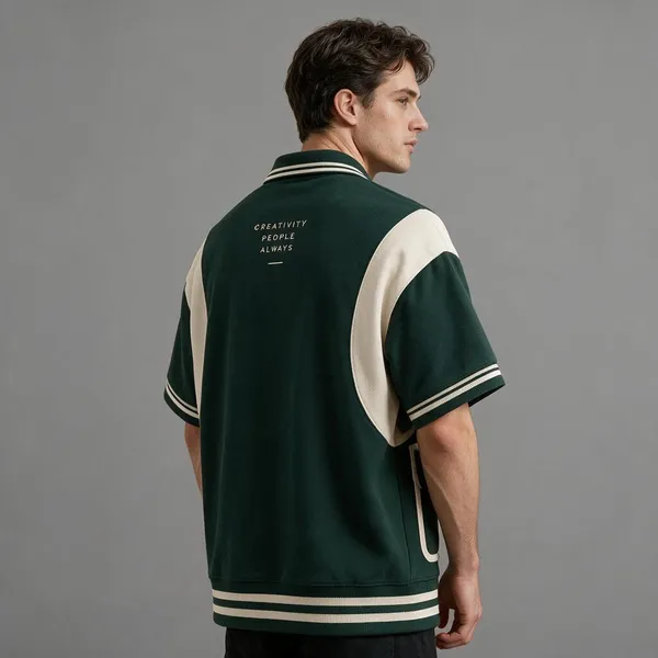 Dark_Green_Terry_Cotton_Contrast_Trim_Casual_T-Shirt_For_Unisex