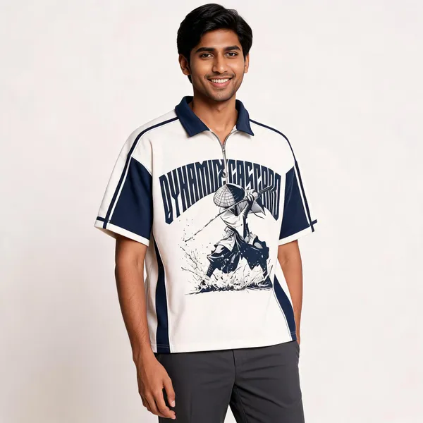 White_Terry_Cotton_Graphic_Polo_T-Shirt_For_Unisex
