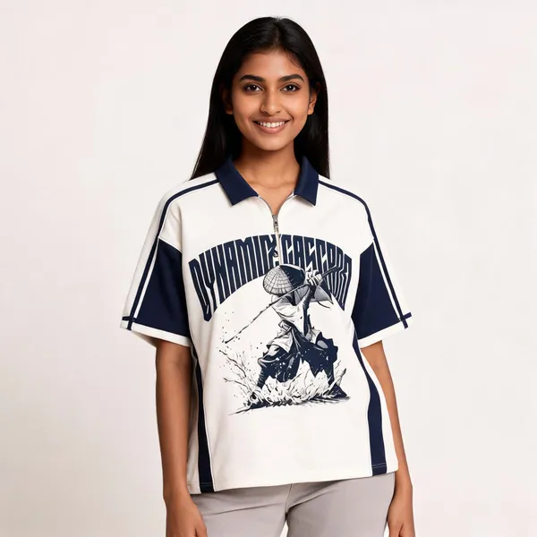 White_Terry_Cotton_Graphic_Polo_T-Shirt_For_Unisex
