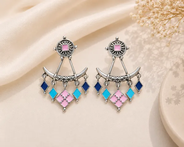 Voila_Pink,_Sky,_Navy-_Silver_Earrings_For_Women