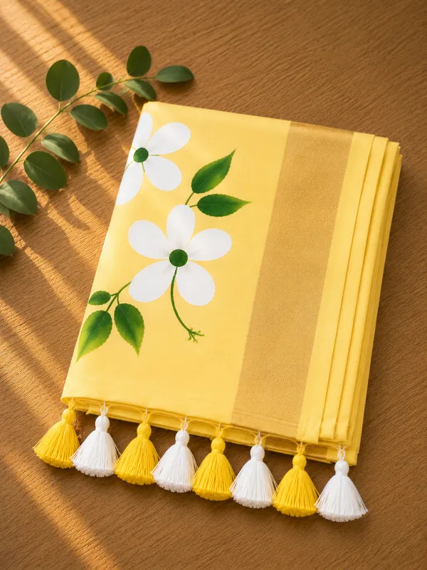 Yellow_Off_White_Mul_Cotton_Floral_hand_painted_Saree_For_Women