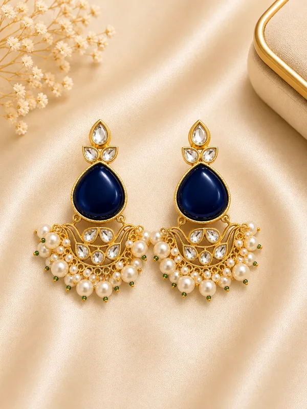 Hamza_earring_Navy_Blue_Stone_German_Silver_Kundan_Pearl_Drop_Earring_For_Women