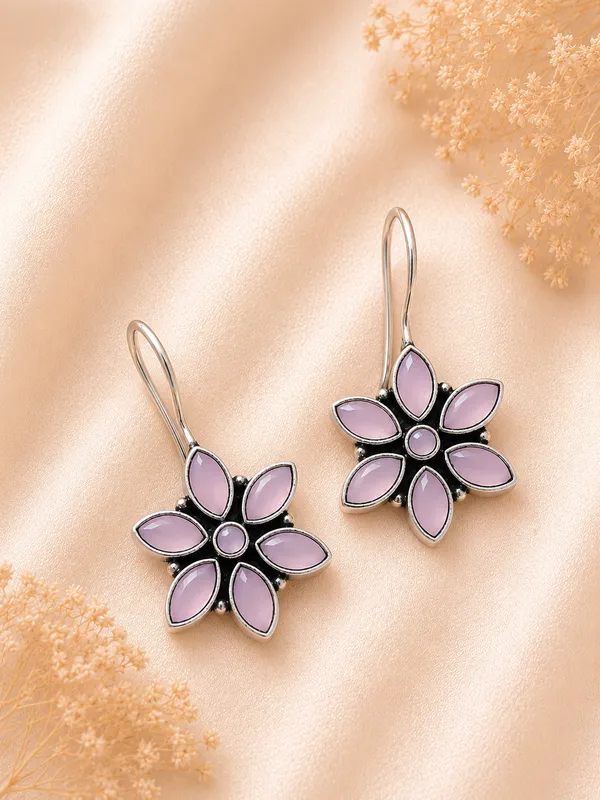 Madhumalti_flower_Pink_German_Silver_Stone_Floral_Drop_Earrings_For_Women