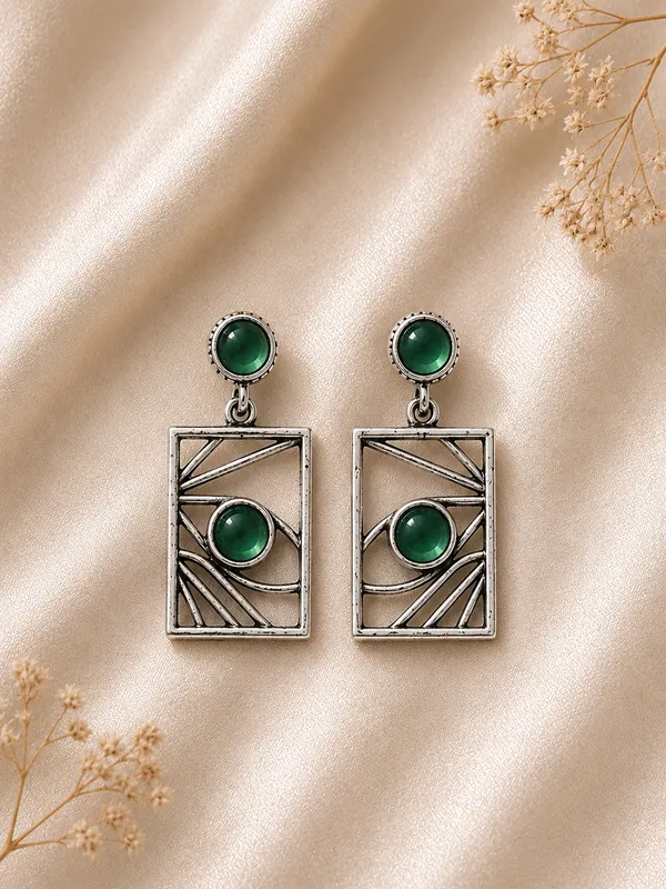 Malay_German_Silver_Green_Stone_Geometric_Drop_Earrings_For_Women