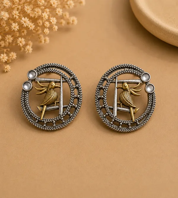 Parakeet_Dual_Tone_German_Silver_Bird_Motif_Stud_For_Women