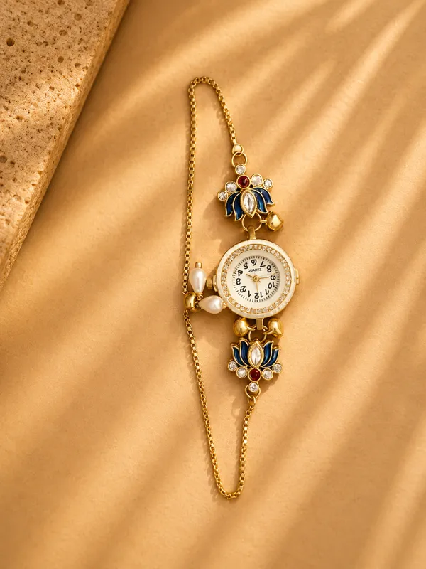 Navy_Blue_Lotus-_German_Silver_Kundan_Lotus_Bracelet_Watch_For_Women