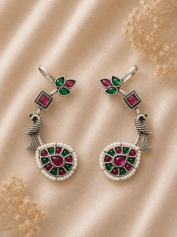 Maur_Monalisa_Red,_Green_German_Silver_EarCuff_For_Women