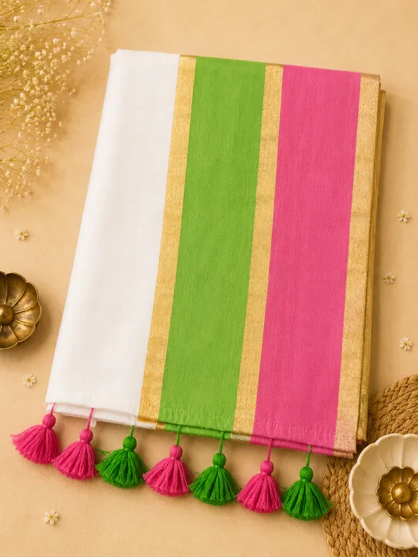 Off_White_Green_Pink_Mul_Cotton_Zari_Border_Pooja_Cloth