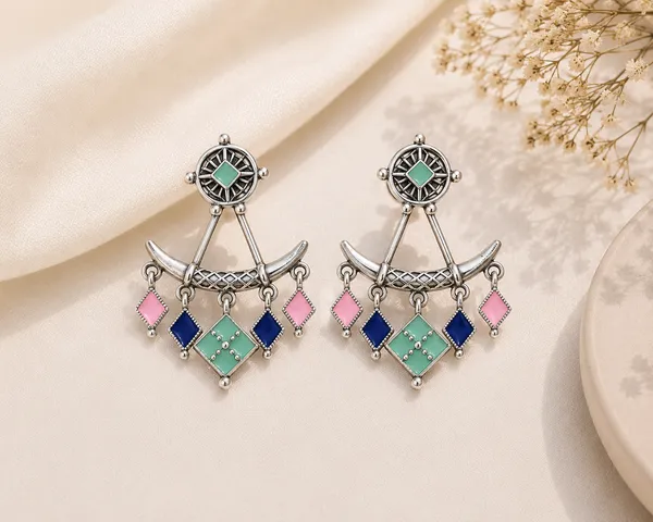 Voila_Mint,_Blue,_Pink-_Silver_Multi_Colour_Earrings_For_Women