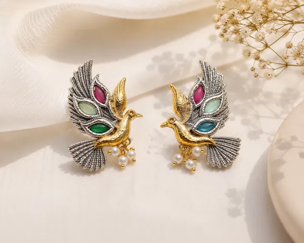 Kingfisher-_Multicolor_Stone_German_Silver_Bird_Design_Stud_Earrings_For_Women