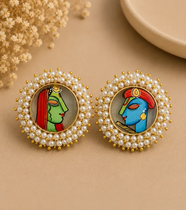 Multicolour_German_Silver_Floral_Green_Stone_Stud_Earring_For_Women