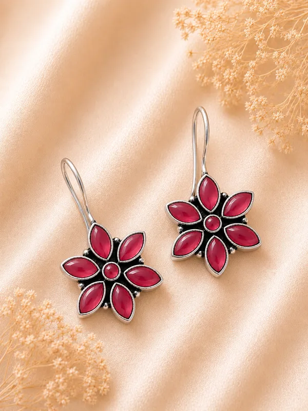 Madhumalti_flower_Red_Stone_German_Silver_Earring_For_Women