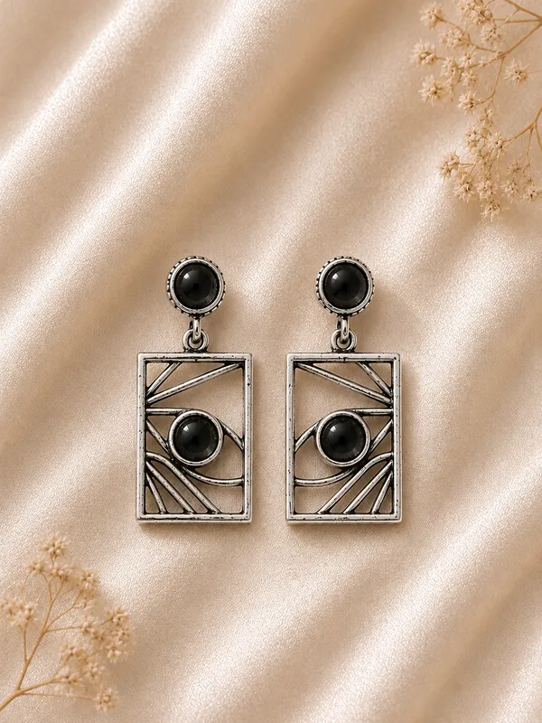 Malay_Black_Stone_German_Silver_Geometric_Drop_Earrings_For_Women