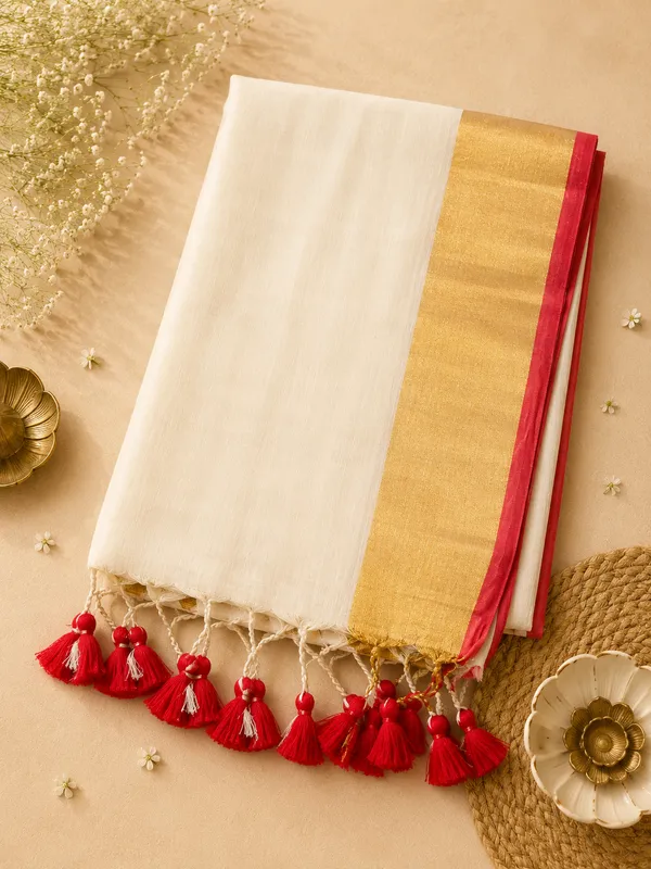 Off_White_Red_Mul_Cotton_Zari_Border_Saree_For_Women