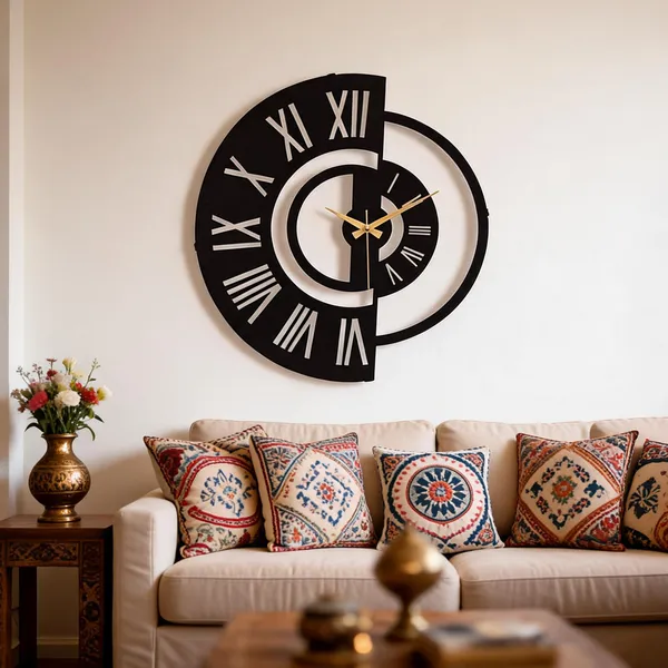 Steel_Modern_Roman_Numeral_Half-Cut_Wall_Clock