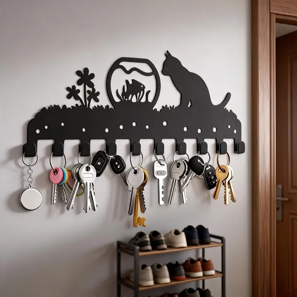 Steel_Decorative_Cat_And_Fishbowl_Key_Holder