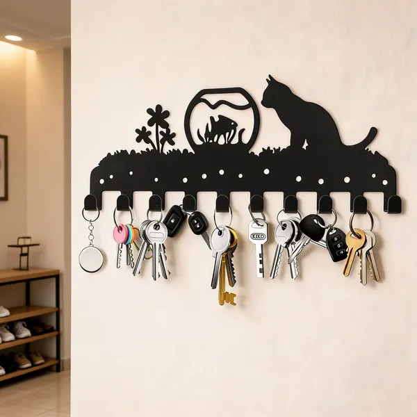 Steel_Decorative_Cat_And_Fishbowl_Key_Holder