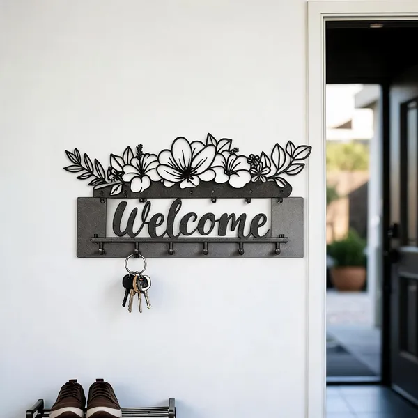 Steel_Entryway_Floral_Welcome_Key_Holder