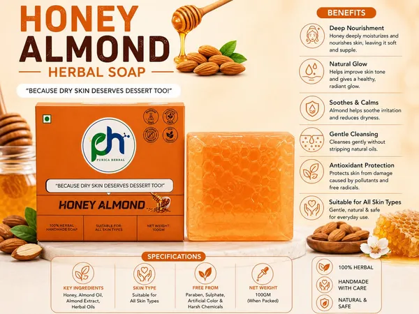Purica_Herbal_Honey_Almond_Herbal_Handmade_Soap_|_Natural_Skin_Nourishing_Bathing_Bar_(100_G)