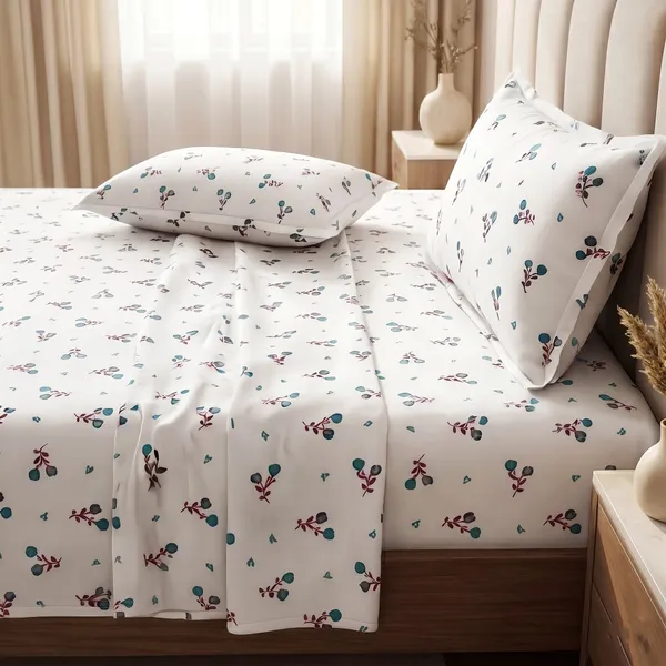 Floral_Berry_Sprig_Print_King_Flat_Bed_Sheet