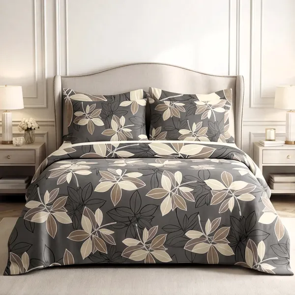 Botanical_Charcoal_Grey_Autumnal_Leaf_Print_Bedsheet