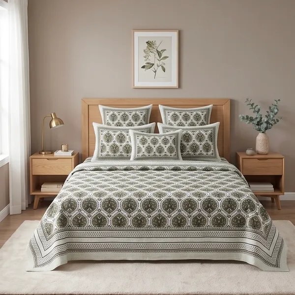 Pure_Cotton_Jaipuri_Block_Print_Mustard_Olive_King_Size_Bedsheet