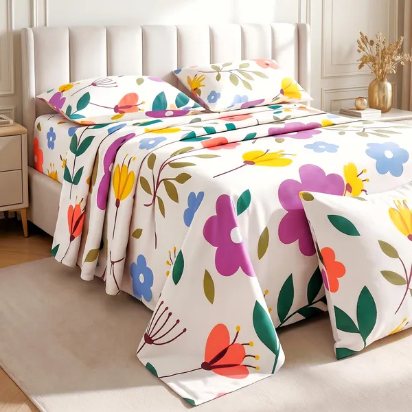 Multicolour_Floral_Print_Super_King_Bedsheet