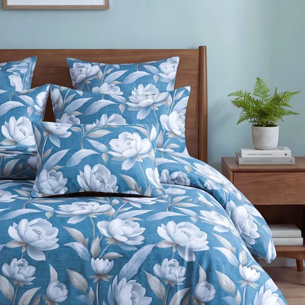 Botanical_Dusty_Blue_Floral_Print_King_Bedsheet