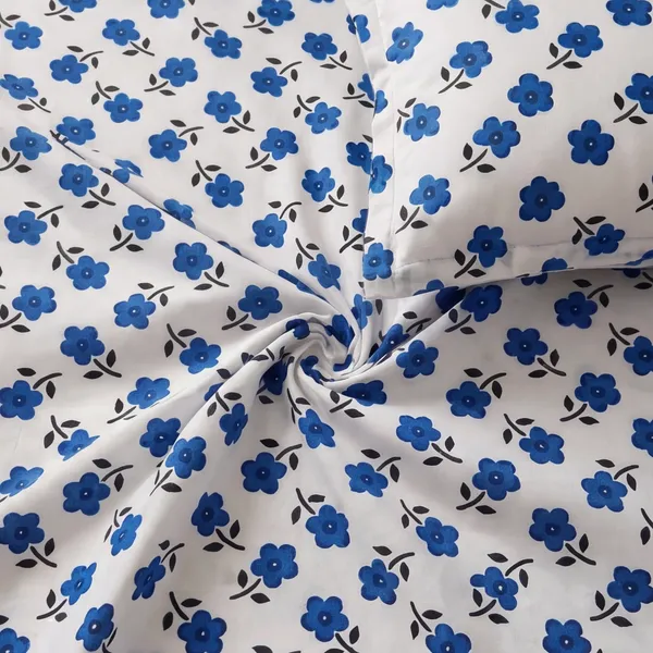 White_Cobalt_Blue_Floral_Sprig_Print_King_Bed_Sheet