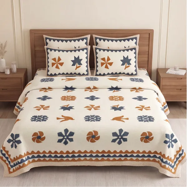 Pure_Cotton_Jaipuri_Ivory_Floral_Bird_Print_King_Bedsheet