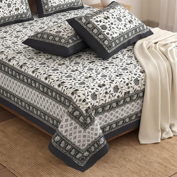 Pure_Cotton_Jaipuri_Floral_Jaal_White_Black_King_Size_Bedsheet