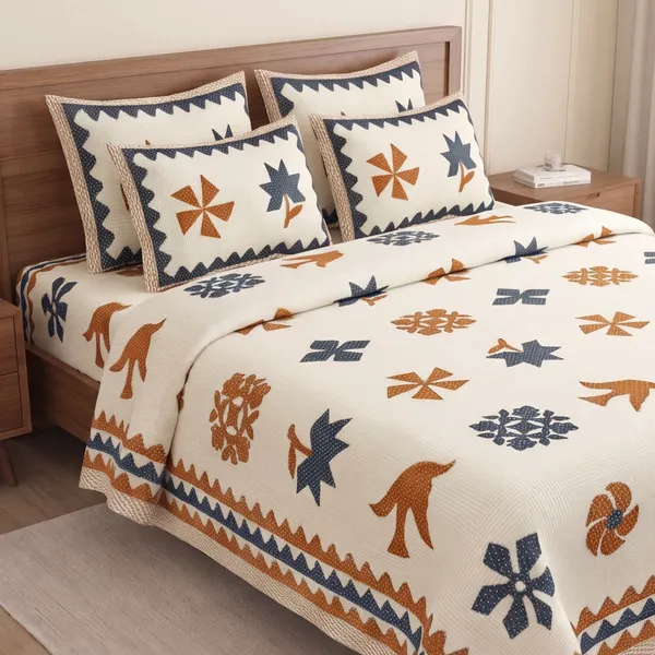 Pure_Cotton_Jaipuri_Ivory_Floral_Bird_Print_King_Bedsheet