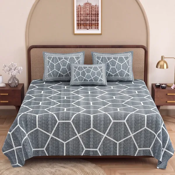 Pure_Cotton_Contemporary_Grey_White_Hexagon_Print_King_Bedsheet