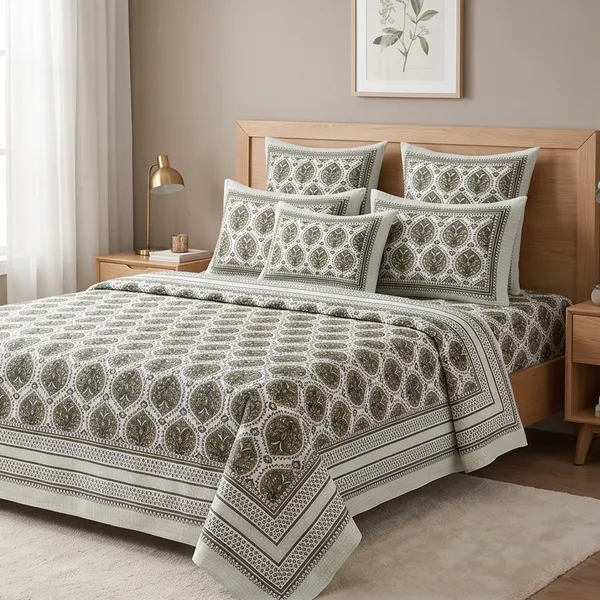 Pure_Cotton_Jaipuri_Block_Print_Mustard_Olive_King_Size_Bedsheet