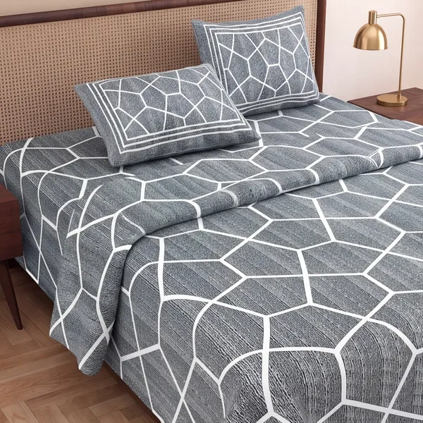 Pure_Cotton_Contemporary_Grey_White_Hexagon_Print_King_Bedsheet
