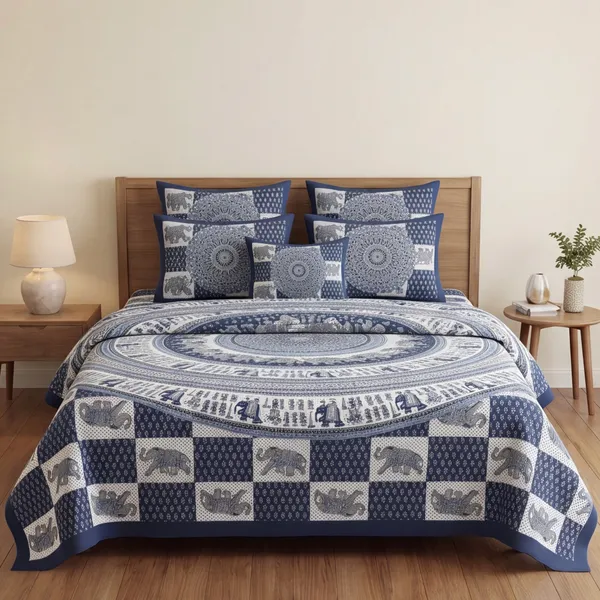 Pure_Cotton_Jaipuri_Indigo_Elephant_Mandala_Print_King_Bedsheet