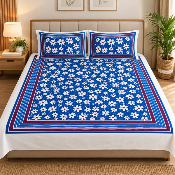 Indigo_Daisy_Floral_Hand_Block_Print_Bedsheet