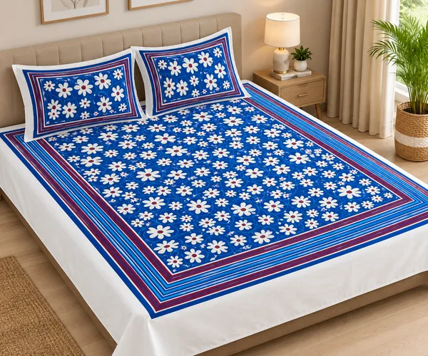 Indigo_Daisy_Floral_Hand_Block_Print_Bedsheet