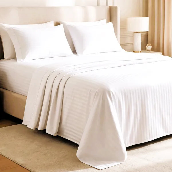 White_Satin_Stripe_King_Bed_Sheet